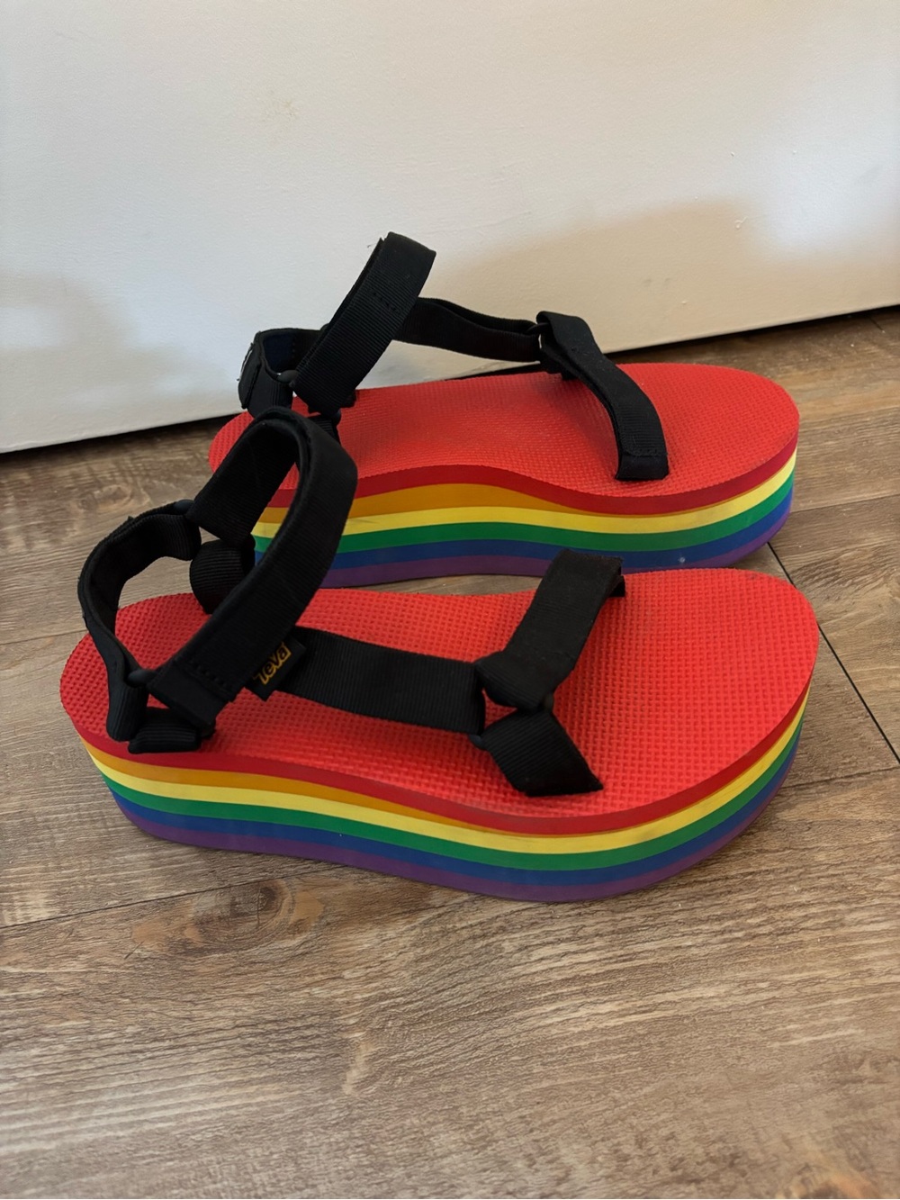 Platform Rainbow Sandals with Black Straps
